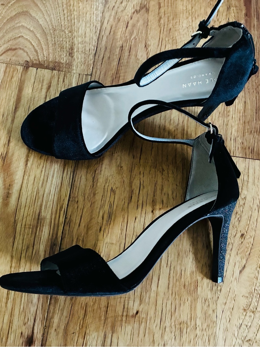 Cole Haan Black Velvet Glitter Heel Clara Grand shoes 9 glitter heels pumps hoco